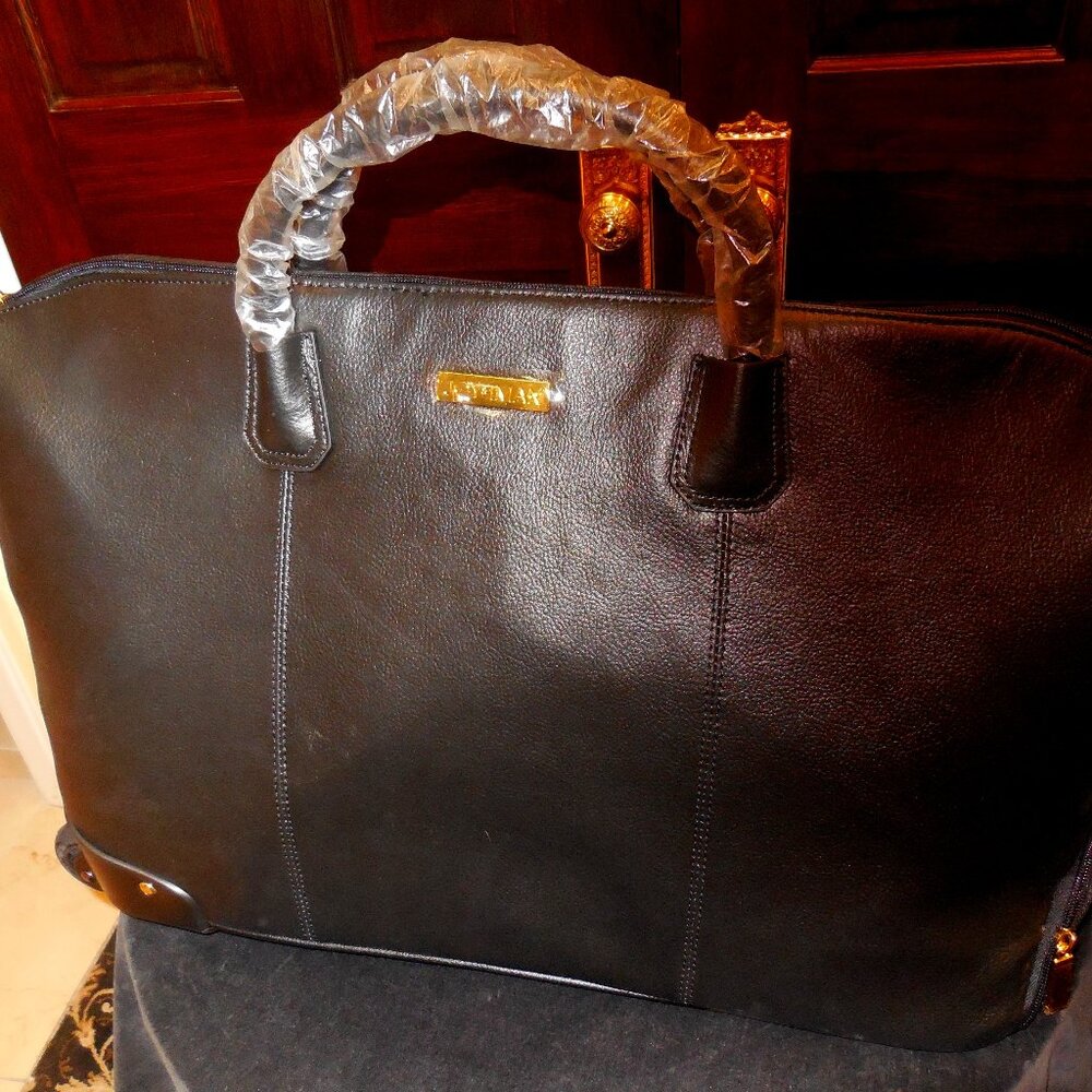Genuine Leather Wheeled Duffle Bag Luggage Black  26" NEW Unisex